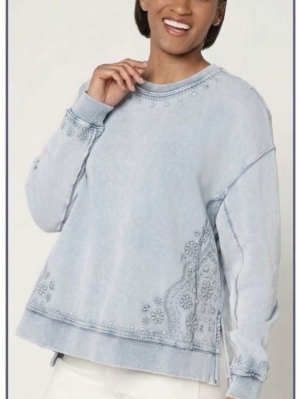 DRIFTWOOD Tabitha French Terry Long Sleeve Spring Snowflake- Denim Blue